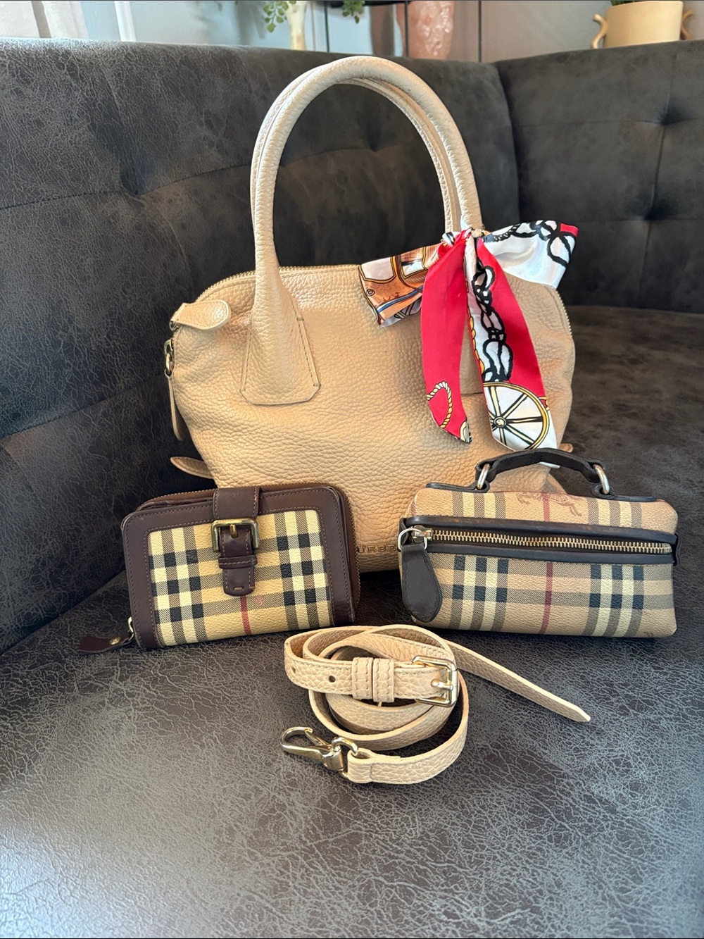3-for 1-AUTHENTIC Burberry bundle: purse with matching wallet & cosmetic case